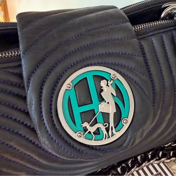 RARE Henri BENDEL No.7 Quilted Leather Shoulder Bag Pop Mix Black Multi Girl Dog - Picture 4 of 16